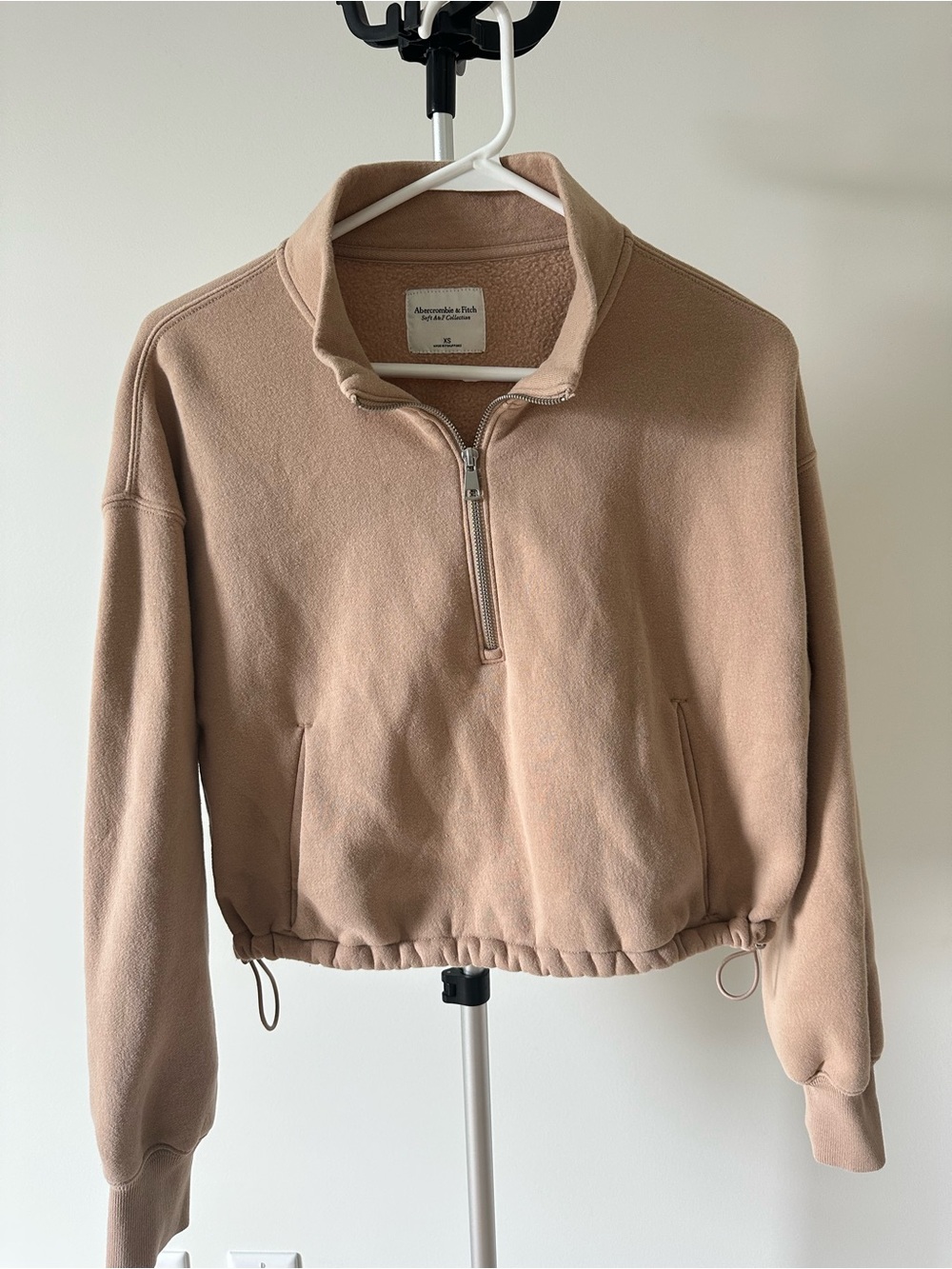 Abercrombie & Fitch Women's Tan Half-Zip Fleece Jacket